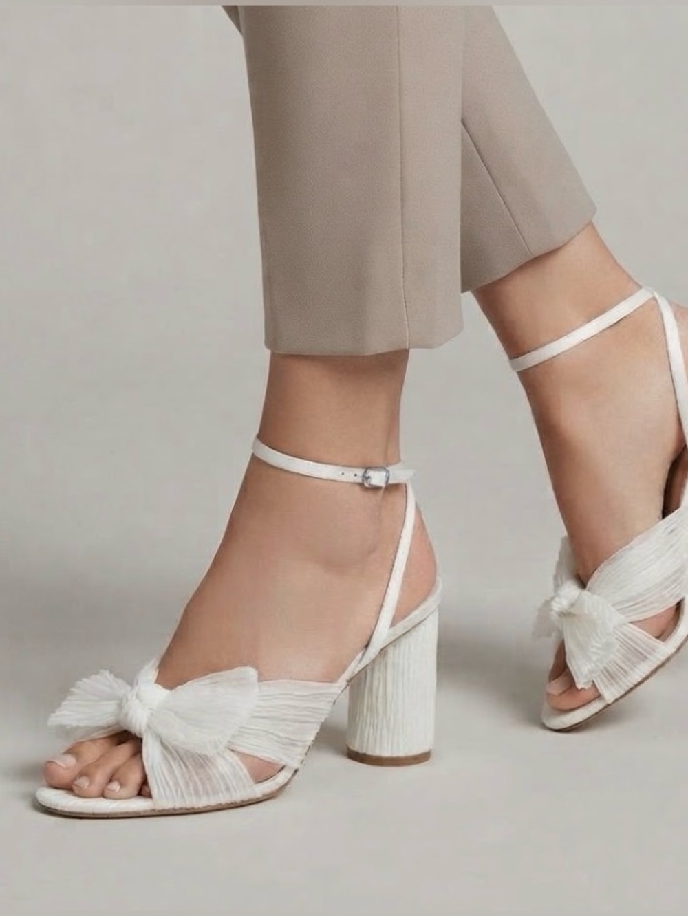 Loeffler Randall Camellia White Bow Ankle-Strap Block Heels